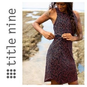 Title Nine Batik Dot Knee Length Racerback Dress, Navy and Orange, Size L